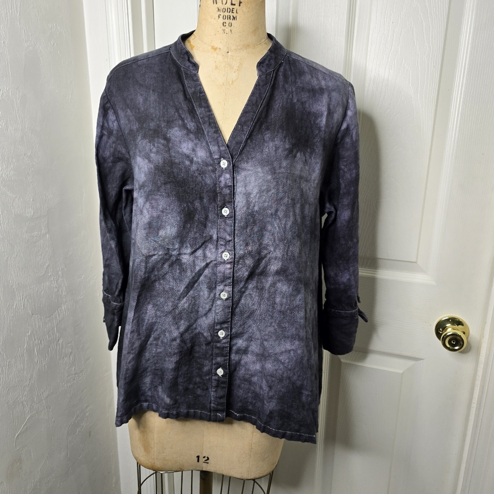 Women's Button Down Shirt - Black Tie-Dye